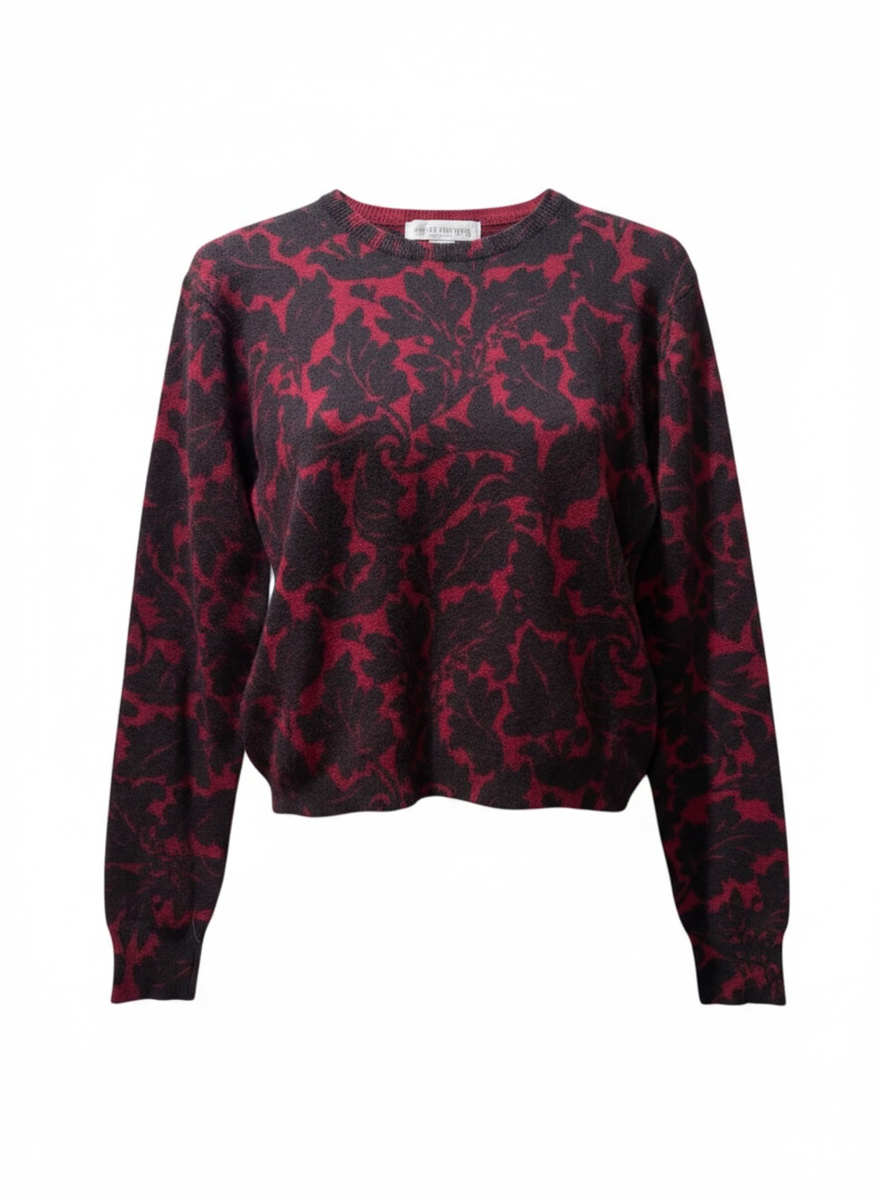 Jones New York Red Black Floral Damask Sweater Noir Dark Academia Knit